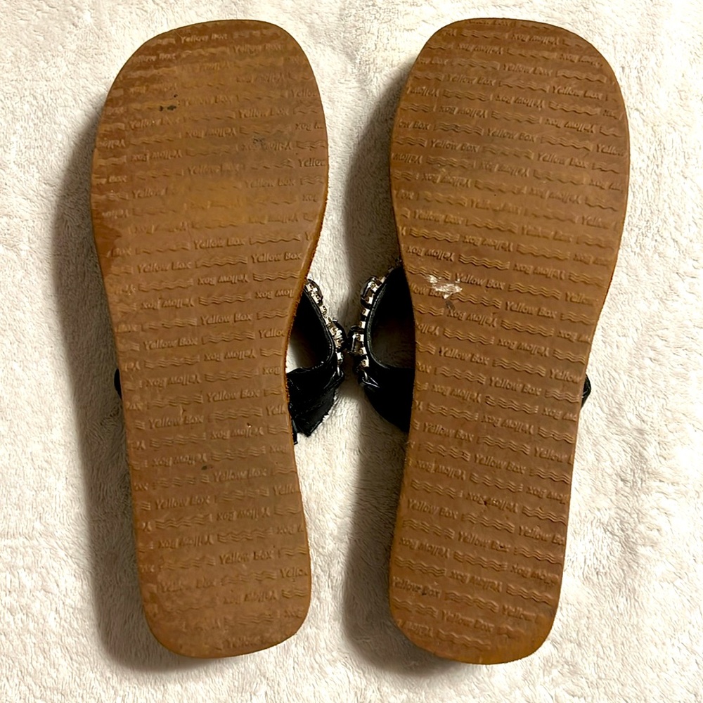 Yellow Box Black and Brown Sandals with Rhinestones Decorative Straps. Size 8 - Picture 6 of 6